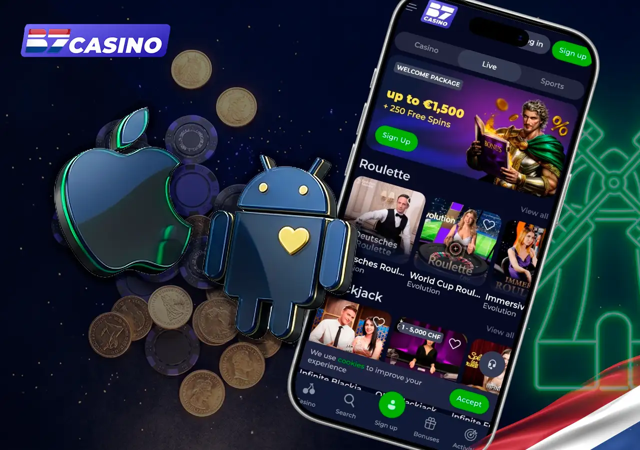B7 Casino mobiele app downloaden voor iOS en Android smartphones.